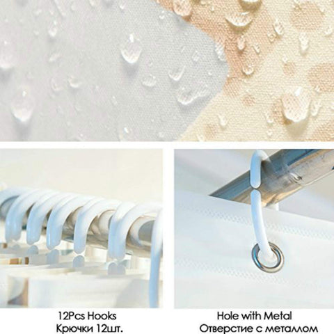 Image of Retro Cattle Feed Cow Shower Curtain Bathroom Decor Waterproof Bath Curtains Set with Hooks