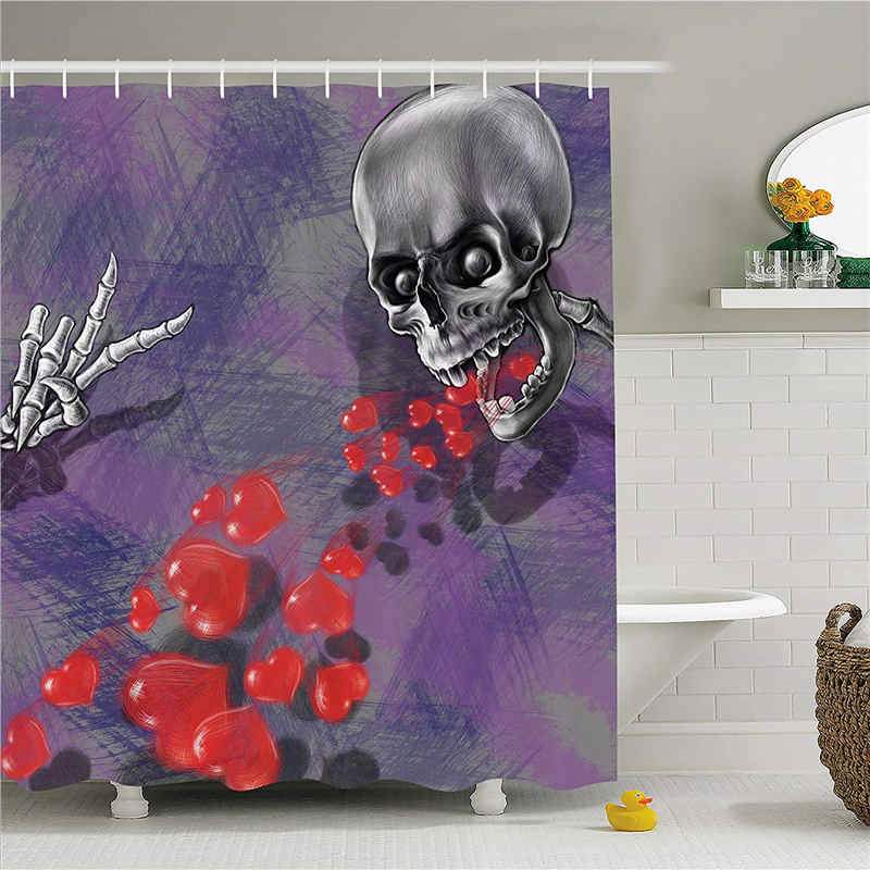 Skeleton in Love Throw Out Puke of Hearts Romantic Gesture Valentine Art Bathroom Decor Set Grey Red and Purple