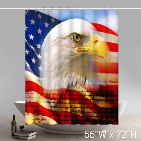 Image of Symbol Bald Eagle On American Flag 100% Polyester Shower Curtain