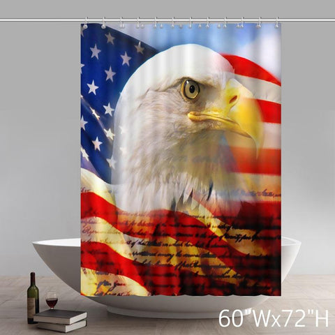 Image of Symbol Bald Eagle On American Flag 100% Polyester Shower Curtain
