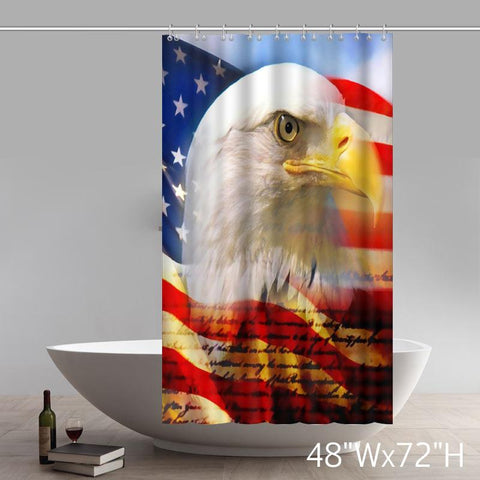 Image of Symbol Bald Eagle On American Flag 100% Polyester Shower Curtain
