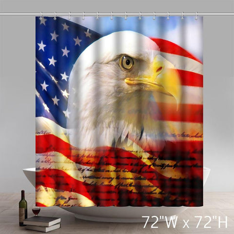 Image of Symbol Bald Eagle On American Flag 100% Polyester Shower Curtain