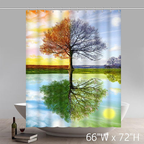 Image of Funny Print Four Seasons Spring Summer Autumn Winter Colorful Tree 100% polyester shower curtain