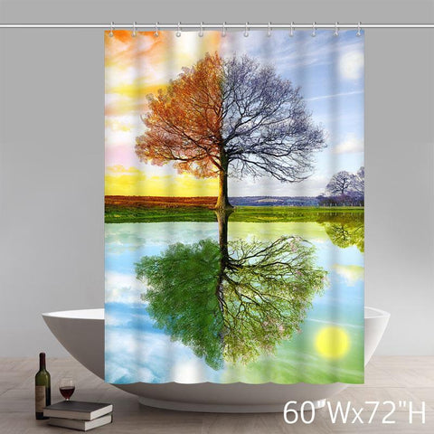 Image of Funny Print Four Seasons Spring Summer Autumn Winter Colorful Tree 100% polyester shower curtain