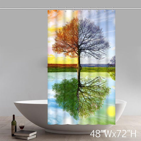 Image of Funny Print Four Seasons Spring Summer Autumn Winter Colorful Tree 100% polyester shower curtain