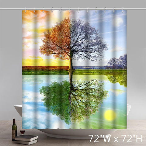 Image of Funny Print Four Seasons Spring Summer Autumn Winter Colorful Tree 100% polyester shower curtain