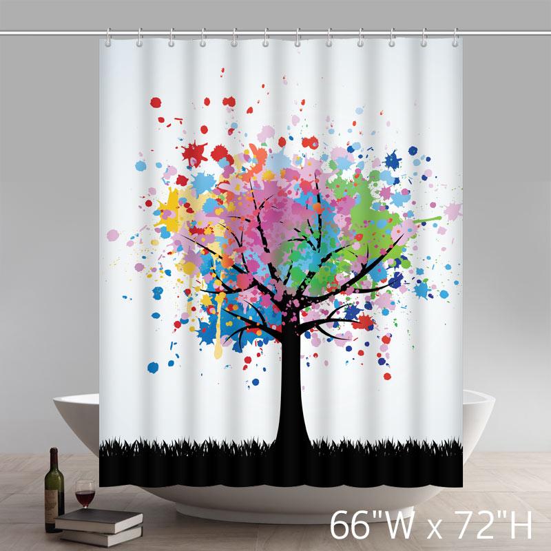 Custom Abstract Colorful Tree Design Waterproof Bathroom Shower Curtain