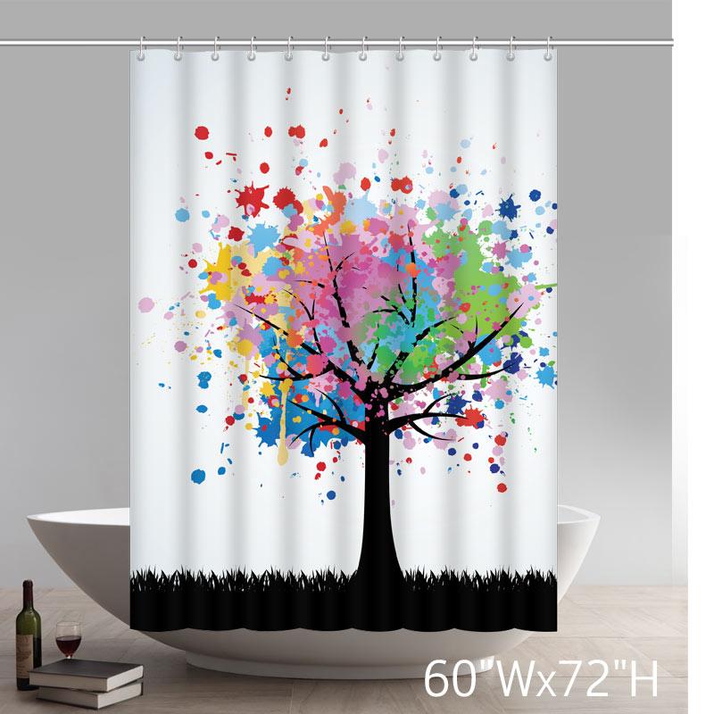 Custom Abstract Colorful Tree Design Waterproof Bathroom Shower Curtain