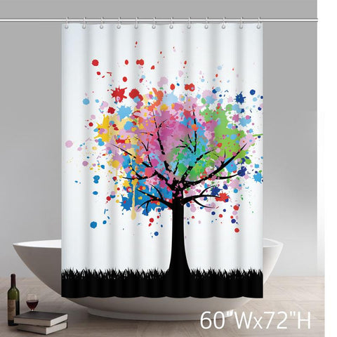 Image of Custom Abstract Colorful Tree Design Waterproof Bathroom Shower Curtain
