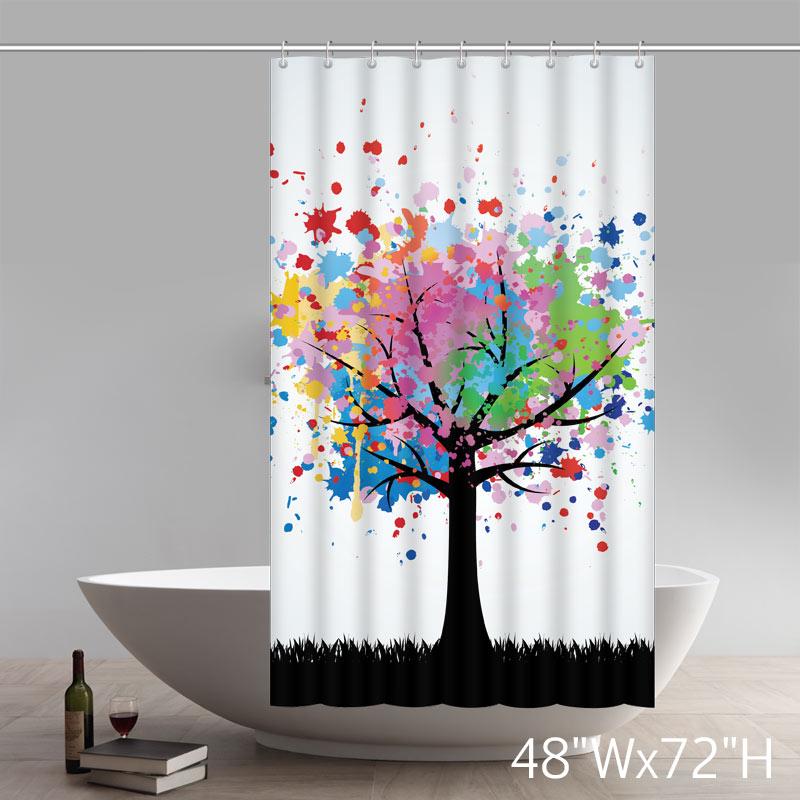 Custom Abstract Colorful Tree Design Waterproof Bathroom Shower Curtain