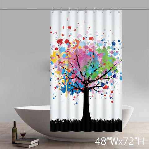 Image of Custom Abstract Colorful Tree Design Waterproof Bathroom Shower Curtain