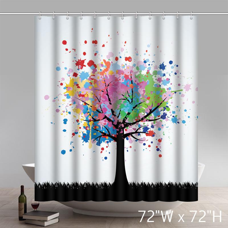 Custom Abstract Colorful Tree Design Waterproof Bathroom Shower Curtain