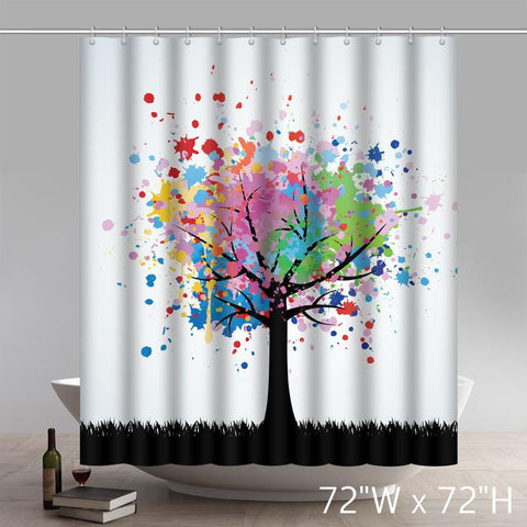 Image of Custom Abstract Colorful Tree Design Waterproof Bathroom Shower Curtain