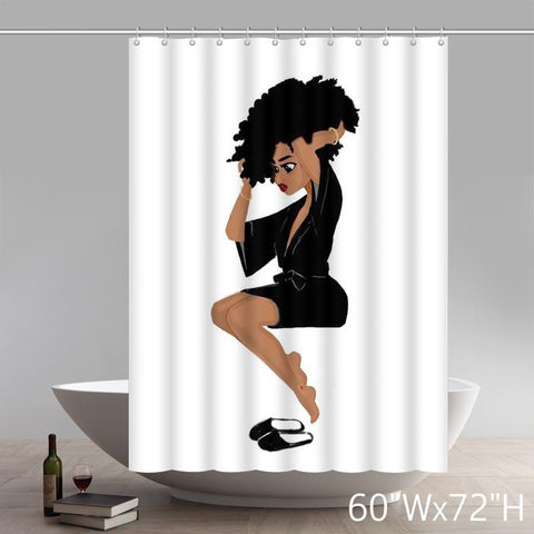 Image of Custom Black Girl Magique Witch Print Waterproof Bathroom Shower Curtains