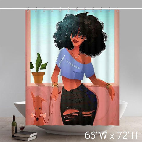 Image of Custom African American Woman Waterproof Bathroom Shower Curtains