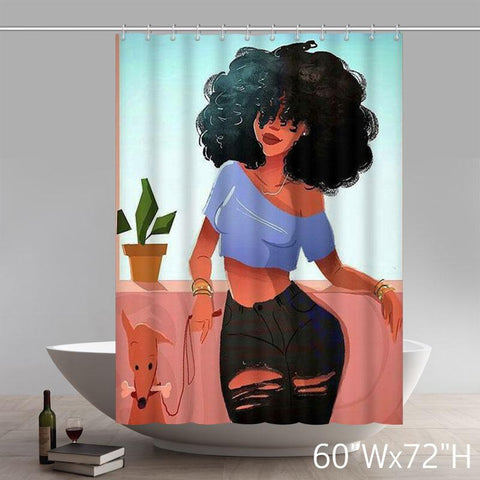 Image of Custom African American Woman Waterproof Bathroom Shower Curtains