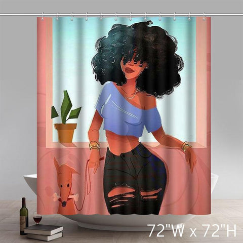 Image of Custom African American Woman Waterproof Bathroom Shower Curtains