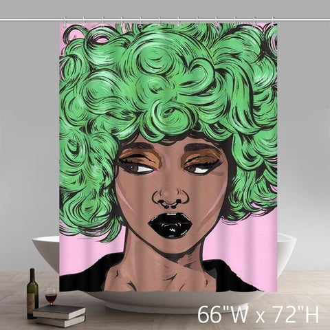 Image of Custom Black Pop Art Girl Waterproof Bathroom Shower Curtains