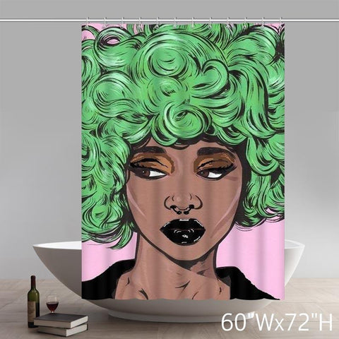 Image of Custom Black Pop Art Girl Waterproof Bathroom Shower Curtains