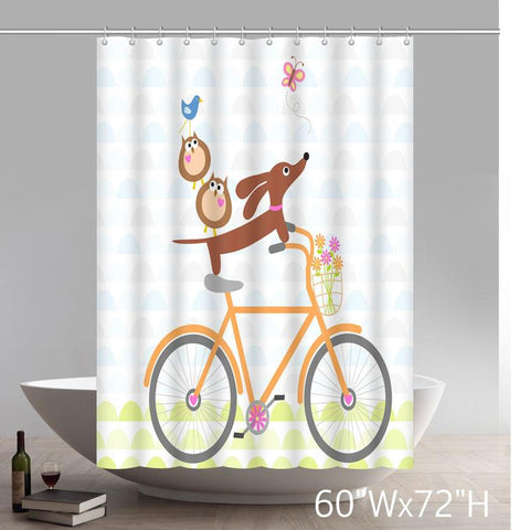 Image of Funny Dachshund On A Bike Waterproof Fabric Polyester Shower Curtain