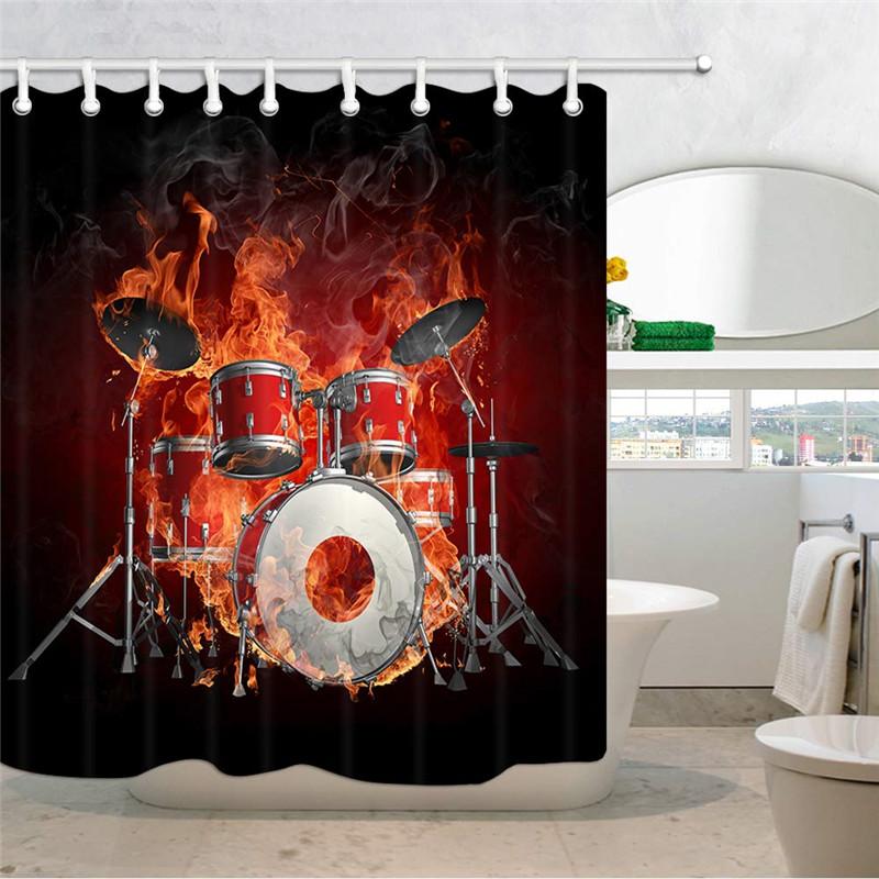 Creative Fiery Fire 3D Music Hippie Art Fabric Shower Curtains for Bathroom Drapes Accessories with Hooks