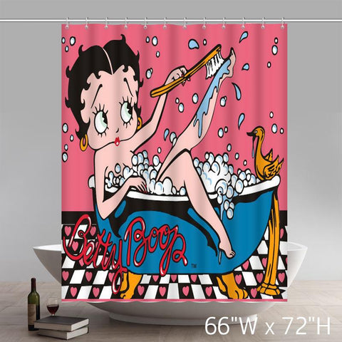 Image of Funny Print Custom Pink Boop Bathe Pattern Bath Polyester Fabric Shower Curtain