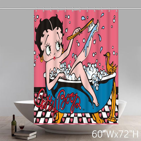 Image of Funny Print Custom Pink Boop Bathe Pattern Bath Polyester Fabric Shower Curtain