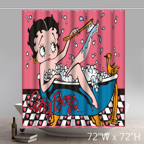 Image of Funny Print Custom Pink Boop Bathe Pattern Bath Polyester Fabric Shower Curtain
