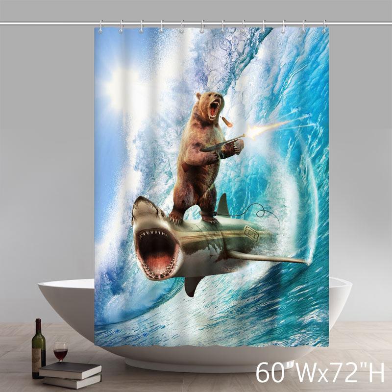 Funny Print New Bear Gun Riding Shark Custom Shower Curtains