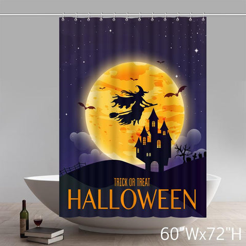 Image of Funny Happy Halloween Witch Over The Moon Shower Curtains Custom