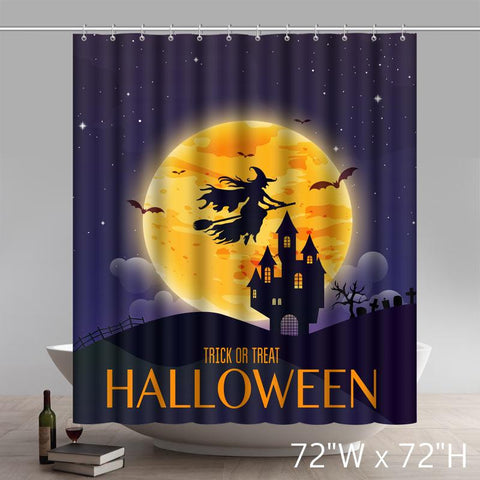 Image of Funny Happy Halloween Witch Over The Moon Shower Curtains Custom