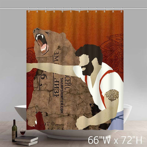 Image of Funny Print Lumberjack Punching Bear Russian Art Shower Curtains
