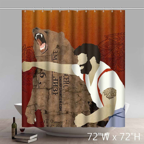 Image of Funny Print Lumberjack Punching Bear Russian Art Shower Curtains