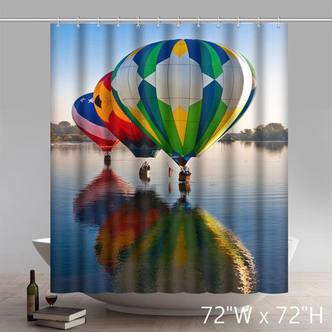 Image of Geometric Colorful Hot-air Balloons flying in the sky shower curtain