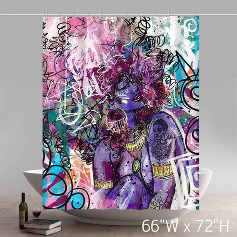 Image of Geometric Custom Graffiti Pattern Waterproof Bathroom Shower Curtains
