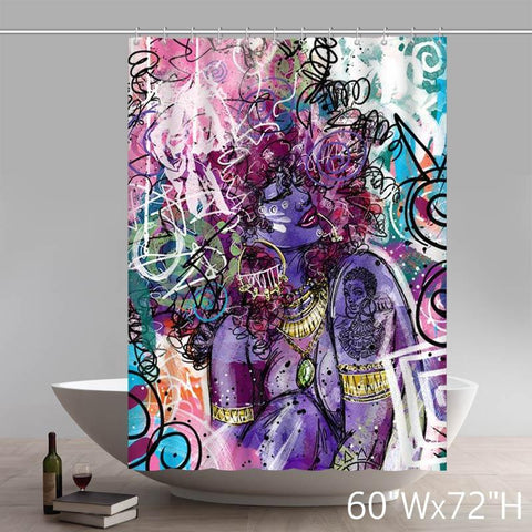 Image of Geometric Custom Graffiti Pattern Waterproof Bathroom Shower Curtains