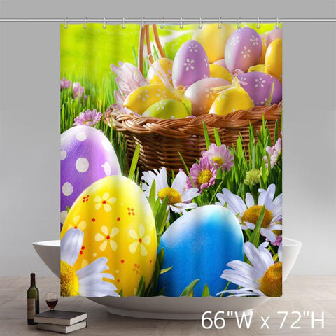 Image of Happy Easter Fashionable Colorful Eggs Waterproof Polyester Shower Curtain