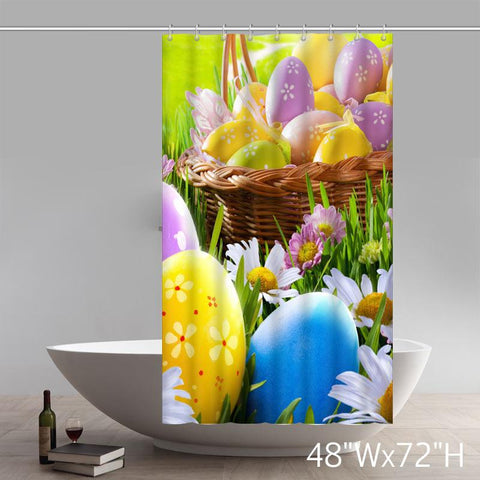 Image of Happy Easter Fashionable Colorful Eggs Waterproof Polyester Shower Curtain