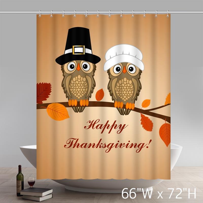 Happy Thanksgiving Funny Owl Art Non woven Fabric Shower Curtain
