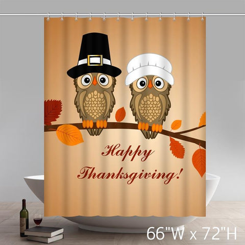 Image of Happy Thanksgiving Funny Owl Art Non woven Fabric Shower Curtain