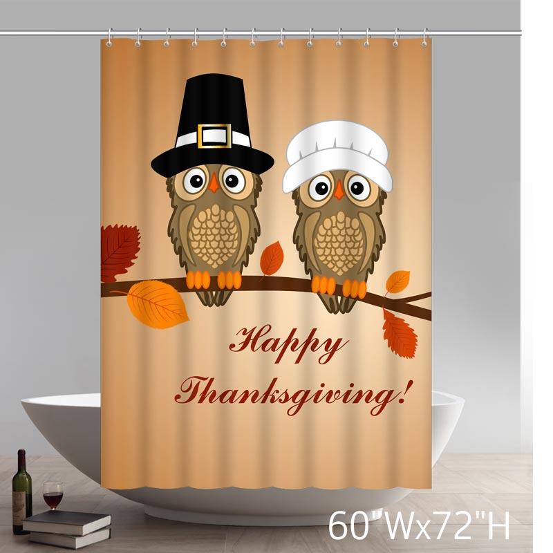 Happy Thanksgiving Funny Owl Art Non woven Fabric Shower Curtain