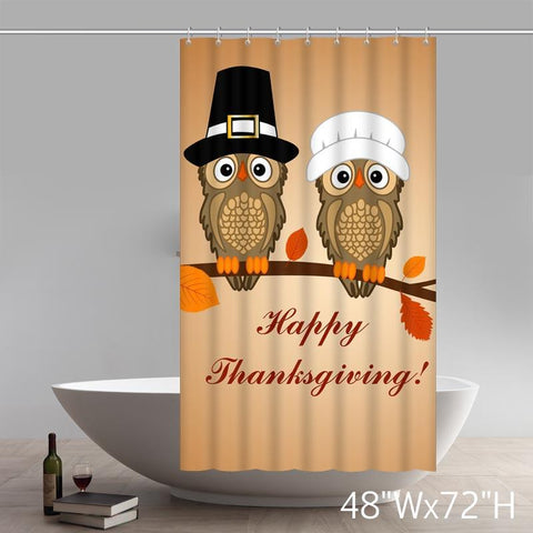 Image of Happy Thanksgiving Funny Owl Art Non woven Fabric Shower Curtain