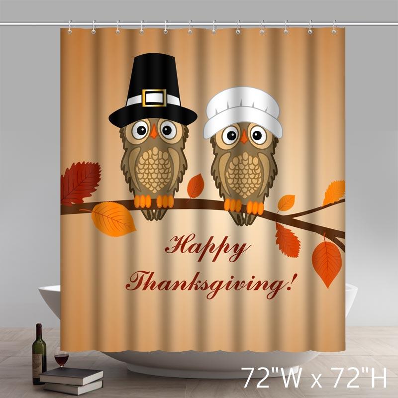 Happy Thanksgiving Funny Owl Art Non woven Fabric Shower Curtain