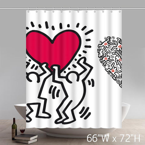 Image of Keith haring love heart Graffiti art Custom Shower Curtain