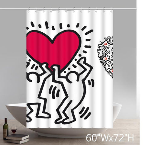 Image of Keith haring love heart Graffiti art Custom Shower Curtain