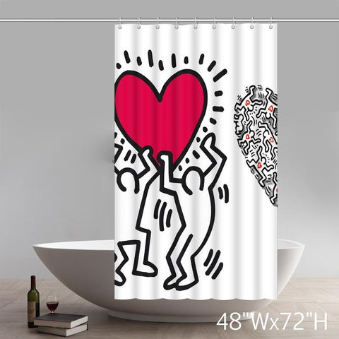 Image of Keith haring love heart Graffiti art Custom Shower Curtain