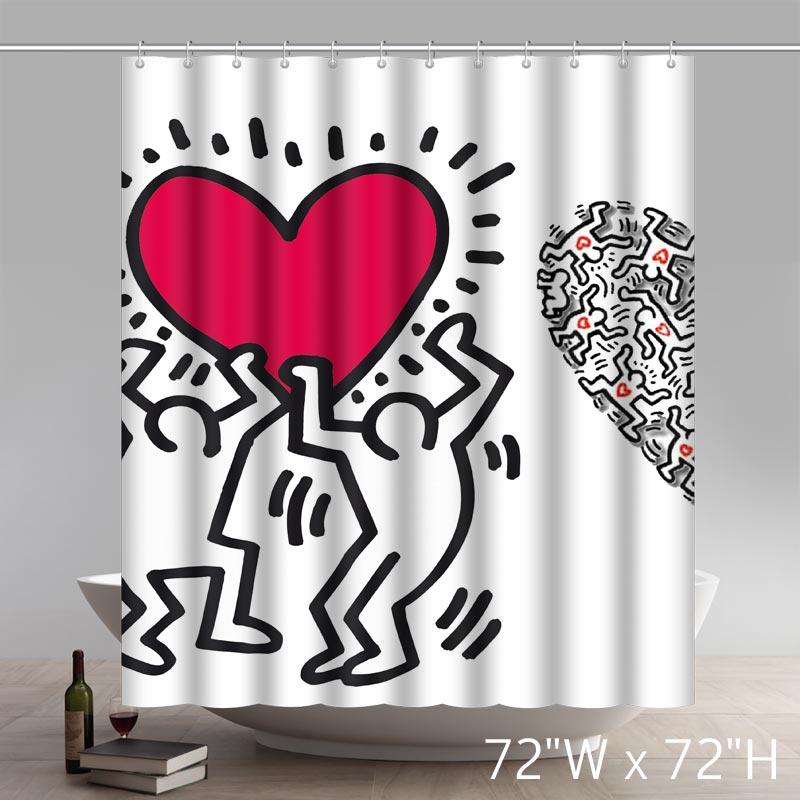 Keith haring love heart Graffiti art Custom Shower Curtain