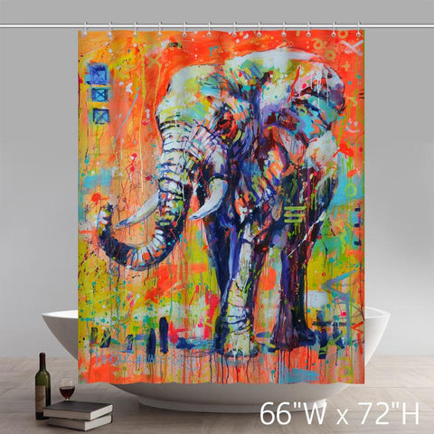 Image of Liberty Art Painting Marta Zawadzka Colourful Elephant Bathroom Polyester Fabric Shower Curtains