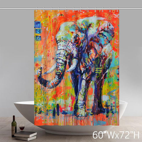 Image of Liberty Art Painting Marta Zawadzka Colourful Elephant Bathroom Polyester Fabric Shower Curtains