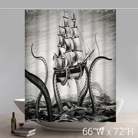Image of Liberty Art Painting The Kraken Black Bathroom Polyester Fabric Shower Curtains
